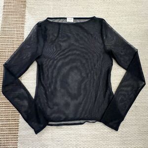 Abercrombie Fitch Womens Mesh Top Black Sheer Long Sleeve Size S Y2K Style